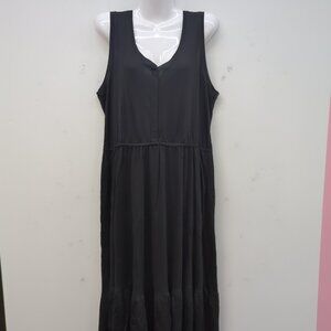 Wool & Grace Tiered Elastic Waistband Midi Fit & flare Dress Size XL Black